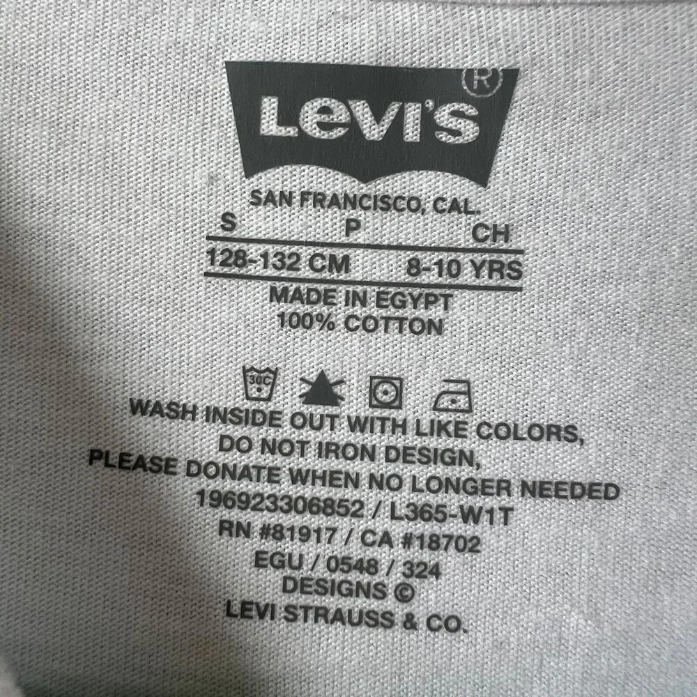 Levi's Youth Boys Sz. Small Long Sleeve Graphic Print Logo T-Shirt White 8-10yrs